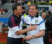 1 May 2011; Galway manager Alan Mulholland consoles his Cavan counterpart Terry Hyland after the game. Cadbury GAA All-Ireland Football U21 Championship Final, Cavan v Galway, Croke Park, Dublin. Picture credit: Daire Brennan / SPORTSFILE