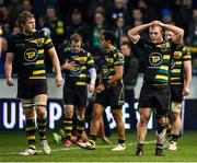 9 December 2016; Mikey Haywood, right, of Northampton Saints reacts after his side conceeded their fifth try during the European Rugby Champions Cup Pool 4 Round 3 match between Northampton Saints and Leinster at Franklin's Gardens in Northampton, England. Photo by Stephen McCarthy/Sportsfile