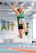 10 December 2016; Erin Fisher of Ireland, from St. Methodist College, Belfast, competing during the Under 16 Girls long jump event at the Combined Events Schools International games at Athlone IT in Co. Westmeath. Photo by Cody Glenn/Sportsfile