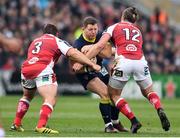 10 December 2016; Benjamin Kayser of ASM Clermont Auvergne is tackled by Wiehahn Herbst, left, and Stuart McCloskey of Ulster during the European Rugby Champions Cup Pool 5 Round 3 match between Ulster and ASM Clermont Auvergne at the Kingspan Stadium in Belfast. Photo by Ramsey Cardy/Sportsfile
