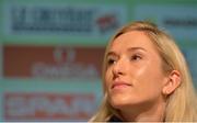 10 December 2016; Karoline Bjerkeli Grøvdal of Norway  speaking during a press conference ahead of the 2016 Spar European Cross Country Championships in Chia, Italy. Photo by Eóin Noonan/Sportsfile