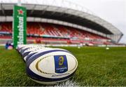 10 December 2016; A general view of official match balls on the pitch before the European Rugby Champions Cup Pool 1 Round 3 match between Munster and Leicester Tigers at Thomond Park in Limerick. Photo by Diarmuid Greene/Sportsfile