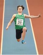 10 December 2016; Ethan Williamson of Ireland, from Portadown College, competes in the Under 16 Boys long jump event at the Combined Events Schools International games at Athlone IT in Co. Westmeath. Photo by Cody Glenn/Sportsfile