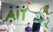 10 December 2016; Daragh Miniter of Ireland, from Ennistymon CBS, competes in the Over 16 Boys shot putt event at the Combined Events Schools International games at Athlone IT in Co. Westmeath. Photo by Cody Glenn/Sportsfile