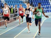 10 December 2016; Anthony Odubote of Ireland, from CBS Rice College, Ennis, wins his heat in the Over 16 Boys 200m event at the Combined Events Schools International games at Athlone IT in Co. Westmeath. Photo by Cody Glenn/Sportsfile