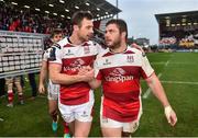 10 December 2016; Ulster's Tommy Bowe, left, and Wiehahn Herbst following their victory in the European Rugby Champions Cup Pool 5 Round 3 match between Ulster and ASM Clermont Auvergne at the Kingspan Stadium in Belfast. Photo by Ramsey Cardy/Sportsfile