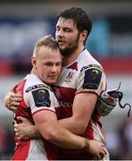 10 December 2016; Ulster's Luke Marshall, left, and Iain Henderson following their victory in the European Rugby Champions Cup Pool 5 Round 3 match between Ulster and ASM Clermont Auvergne at the Kingspan Stadium in Belfast. Photo by Ramsey Cardy/Sportsfile