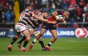 10 December 2016; Simon Zebo of Munster is tackled by Owen Williams and Ed Slater of Leicester Tigers during the European Rugby Champions Cup Pool 1 Round 3 match between Munster and Leicester Tigers at Thomond Park in Limerick. Photo by Diarmuid Greene/Sportsfile