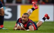 10 December 2016; Simon Zebo of Munster celebrates scoring his side's first try during the European Rugby Champions Cup Pool 1 Round 3 match between Munster and Leicester Tigers at Thomond Park in Limerick. Photo by Brendan Moran/Sportsfile