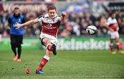 10 December 2016; Paddy Jackson of Ulster kicking a conversion during the European Rugby Champions Cup Pool 5 Round 3 match between Ulster and ASM Clermont Auvergne at the Kingspan Stadium in Belfast. Photo by Oliver McVeigh/Sportsfile