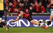 10 December 2016; Jaco Taute of Munster scores his side's third try during the European Rugby Champions Cup Pool 1 Round 3 match between Munster and Leicester Tigers at Thomond Park in Limerick. Photo by Diarmuid Greene/Sportsfile