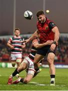 10 December 2016; Jaco Taute of Munster is prevented from scoring a try by George Worth of Leicester Tigers, who subsequently was shown a yellow card, during the European Rugby Champions Cup Pool 1 Round 3 match between Munster and Leicester Tigers at Thomond Park in Limerick. Photo by Brendan Moran/Sportsfile
