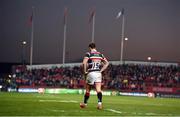 10 December 2016; George Worth of Leicester Tigers leaves the pitch after being shown a yellow card by referee Romain Poite for preventing Jaco Taute of Munster from scoring a try during the European Rugby Champions Cup Pool 1 Round 3 match between Munster and Leicester Tigers at Thomond Park in Limerick. Photo by Brendan Moran/Sportsfile