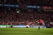 10 December 2016; Tyler Bleyendaal of Munster kicks a conversion during the European Rugby Champions Cup Pool 1 Round 3 match between Munster and Leicester Tigers at Thomond Park in Limerick. Photo by Diarmuid Greene/Sportsfile