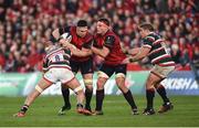 10 December 2016; Billy Holland and CJ Stander of Munster in action against Lachlan McCaffrey and Tom Youngs of Leicester Tigers during the European Rugby Champions Cup Pool 1 Round 3 match between Munster and Leicester Tigers at Thomond Park in Limerick. Photo by Diarmuid Greene/Sportsfile