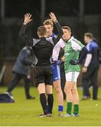 10 December 2016; Referee Noel Mooney explains the new mark rule to captains Gary O'Donnell of Connacht and Darren Daly of Dublin, ahead of the GAA Interprovincial Football Championship Semi-Final between Connacht and Leinster at Parnell Park in Dublin. Photo by Daire Brennan/Sportsfile