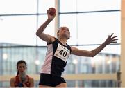 10 December 2016; Lucy Davison of Scotland, from Morrison's Academy, Crieff, competes in the Under 16 Girls shot putt event at the Combined Events Schools International games at Athlone IT in Co. Westmeath. Photo by Cody Glenn/Sportsfile