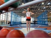 10 December 2016; Emily Bee of England, from Plymouth High School, competes in the Under 16 Girls shot putt event at the Combined Events Schools International games at Athlone IT in Co. Westmeath. Photo by Cody Glenn/Sportsfile