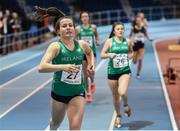 10 December 2016; Rachel Kelly of Ireland, from Loreto, Kilkenny, wins her heat in the Over16 Girls 800m event during the Combined Events Schools International games at Athlone IT in Co. Westmeath. Photo by Cody Glenn/Sportsfile