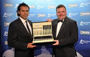 4 May 2011; Isa Nacewa, left, of Leinster, is presented with the Bord Gáis Energy IRUPA Players’ Player of the Year award by John Mullins, CEO, Bord Gáis Energy, at the Bord Gáis Energy IRUPA Players Awards. Burlington Hotel, Dublin. Picture credit: Brendan Moran / SPORTSFILE