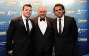 4 May 2011; At the Bord Gáis Energy IRUPA Players Awards are Leinster's Brian O'Driscoll and Isa Nacewa with Pat Maher, Sponsorship Manager, Heineken Ireland. Burlington Hotel, Dublin. Picture credit: Brendan Moran / SPORTSFILE