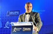 4 May 2011; Omar Hassanein, the new CEO of IRUPA, speaking at the Bord Gáis Energy IRUPA Players Awards. Burlington Hotel, Dublin. Picture credit: Brendan Moran / SPORTSFILE