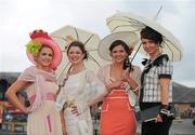 5 May 2011; Enjoying a day at the races are, from left, sisters Anna, Claire, and Kate Burke with their friend Sinead Smullen, all from Two-Mile House, Naas, Co. Kildare. Punchestown Irish National Hunt Festival 2011, Punchestown, Co. Kildare. Picture credit: Barry Cregg / SPORTSFILE