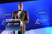 4 May 2011; Speaking at the Bord Gáis Energy IRUPA Players Awards is MC Martin Bayfield. Burlington Hotel, Dublin. Picture credit: Brendan Moran / SPORTSFILE