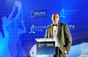 4 May 2011; Speaking at the Bord Gáis Energy IRUPA Players Awards is Omar Hassanein, the new CEO of IRUPA. Burlington Hotel, Dublin. Picture credit: Brendan Moran / SPORTSFILE