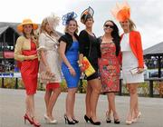 6 May 2011; Enjoying a day at the races are, from left, Denise Healy, from the Curragh, Co. Kildare, Katie Nolan, from Naas, Co. Kildare, Marguerite Costello, from Ardfert, Co. Kerry, Lorraine Brosnan, from Castleisland, Co. Kerry, Ciara O'Donoghue, from Castleisland, Co. Kerry and Charlene Kilroy, from Belmullet, Co. Mayo. Punchestown Irish National Hunt Festival 2011, Punchestown, Co. Kildare. Picture credit: Barry Cregg / SPORTSFILE