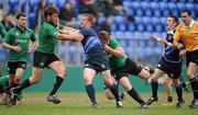 7 May 2011; Karl Roche, Leinster, is tackled by Eoin Rooney, left, and Aidan McNulty, Connacht. Junior Interprovincial, Leinster v Connacht, Donnybrook Stadium, Donnybrook. Picture credit: Brendan Moran / SPORTSFILE