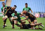 11 December 2016; Cian Kelleher of Connacht is tackled by Wasps players, from left, Nathan Hughes, Jimmy Gopperth and Kearnan Myall of Wasps during the European Rugby Champions Cup Pool 2 Round 3 match between Wasps and Connacht at the Ricoh Arena in Coventry, England. Photo by Stephen McCarthy/Sportsfile