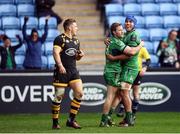 11 December 2016; Kieran Marmion is congratulated by his Connacht team-mate Nepia Fox-Matamua, right, after scoring his side's first try during the European Rugby Champions Cup Pool 2 Round 3 match between Wasps and Connacht at the Ricoh Arena in Coventry, England. Photo by Stephen McCarthy/Sportsfile
