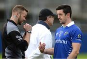11 December 2016; Referee Anthony Nolan explains 'the mark' to Munster captain Aidan O'Mahony prior to the GAA Interprovincial Football Championship Semi Final match between Munster and Ulster at Parnell Park in Dublin. Photo by Piaras Ó Mídheach/Sportsfile