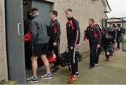 11 December 2016;  The Tyrone players arriving for the O'Fiaich Cup Semi Final match between Tyrone and Louth at St Oliver Plunkett Park in Crossmaglen, Armagh. Photo by Oliver McVeigh/Sportsfile