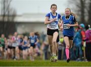 11 December 2016; Aimee Hayde, right, Newport A.C, Co. Tipperary, leads the Girls U15 3500m race during the Irish Life Health Novice & Juvenile Uneven Age National Cross Country Championships at Dundalk I.T. in Co. Louth. Photo by Seb Daly/Sportsfile