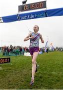 11 December 2016; Abigail Taylor, Dundrum South Dublin A.C, crosses the line to win the Girls U17 4000m race during the Irish Life Health Novice & Juvenile Uneven Age National Cross Country Championships at Dundalk I.T. in Co. Louth. Photo by Seb Daly/Sportsfile