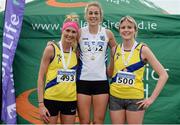 11 December 2016; Winner of the Novice Women's 4000m race Fiona Kehoe, centre, Kilmore A.C, Co. Cavan, with runners up, second place Jessica Craig, left, and Rachel Gibson, right, both of North Down A.C, during the Irish Life Health Novice & Juvenile Uneven Age National Cross Country Championships at Dundalk I.T. in Co. Louth. Photo by Seb Daly/Sportsfile