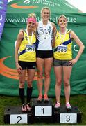11 December 2016; Winner of the Novice Women's 4000m race Fiona Kehoe, centre, Kilmore A.C, Co. Cavan, with runners up, second place Jessica Craig, left, and Rachel Gibson, right, both of North Down A.C, during the Irish Life Health Novice & Juvenile Uneven Age National Cross Country Championships at Dundalk I.T. in Co. Louth. Photo by Seb Daly/Sportsfile