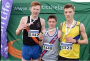 11 December 2016; Winner of the Boys U19 6000m race Paul O'Donnell, centre, Dundrum South Dublin A.C, with runners up, second place Sean O’Leary, left, Clonliffe Harriers A.C, Co. Dublin, and Craig MCMeechan, right, North Down A.C, Co. Down during the Irish Life Health Novice & Juvenile Uneven Age National Cross Country Championships at Dundalk I.T. in Co. Louth. Photo by Seb Daly/Sportsfile