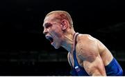 16 August 2016; Vladimir Nikitin of Russia celebrates following his Bantamweight quarter final bout victory over Michael Conlan of Ireland at the Riocentro Pavillion 6 Arena during the 2016 Rio Summer Olympic Games in Rio de Janeiro, Brazil. Photo by Stephen McCarthy/Sportsfile