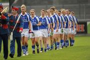 7 May 2011; Captain Anne Marie Walsh leads the Laois players during the parade. Bord Gais Energy National Football League Division One Final, Cork v Laois, Parnell Park, Donnycarney, Dublin. Picture credit: Ray McManus / SPORTSFILE