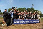 1 May 2011; Old Belvedere players celebrate with the trophy. Ulster Bank League Division 1 Final, Cork Constitution RFC v  Old Belvedere RFC, Donnybrook Stadium, Dublin. Picture credit: Stephen McCarthy / SPORTSFILE