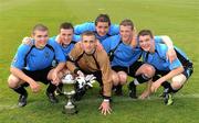 8 May 2011; Belvedere FC players, from left, Gerald Pender, Jamie McGlynn, Lee Brandon, Owen Humprey, Pierce Sweeney and Darragh Lenihan with the Paul McGrath Cup. Dublin and District Schoollboys League Finals, Paul McGrath Cup Final, Belvedere FC v St Joseph's Boys FC,  A.U.L Complex, Clonshaugh, Dublin. Picture credit: Ray McManus / SPORTSFILE