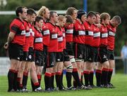 24 April 2011; The Tullamore RFC team stand for the National Anthem before the game. Newstalk Provincial Towns Cup Final, Dundalk RFC v Tullamore RFC, Edenderry RFC, Coolavacoose, Carbury, Co. Kildare. Picture credit: Barry Cregg / SPORTSFILE