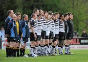 24 April 2011; The Dundalk RFC team stand for the National Anthem before the start of the game. Newstalk Provincial Towns Cup Final, Dundalk RFC v Tullamore RFC, Edenderry RFC, Coolavacoose, Carbury, Co. Kildare. Picture credit: Barry Cregg / SPORTSFILE