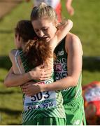 11 December 2016; Carla Sweeney of Ireland, right, with team mate Amy Rose Farrell after the womens U20 race at 2016 Spar European Cross Country Championships in Chia, Italy. Photo by Eóin Noonan/Sportsfile