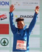 11 December 2016; Yemaneberhan Crippa of Italy who came third place in the mens under 23 race during the medal presentation at the 2016 Spar European Cross Country Championships in Chia, Italy. Photo by Eóin Noonan/Sportsfile