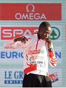 11 December 2016; Aras Kaya of Turkey who came first place in the mens senior race during the medal presentation at the 2016 Spar European Cross Country Championships in Chia, Italy. Photo by Eóin Noonan/Sportsfile