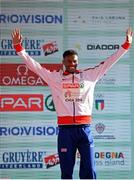 11 December 2016; Mahamed Mahamed of Great Britain who came third place in the mens under 20 race during the medal presentation at the 2016 Spar European Cross Country Championships in Chia, Italy. Photo by Eóin Noonan/Sportsfile